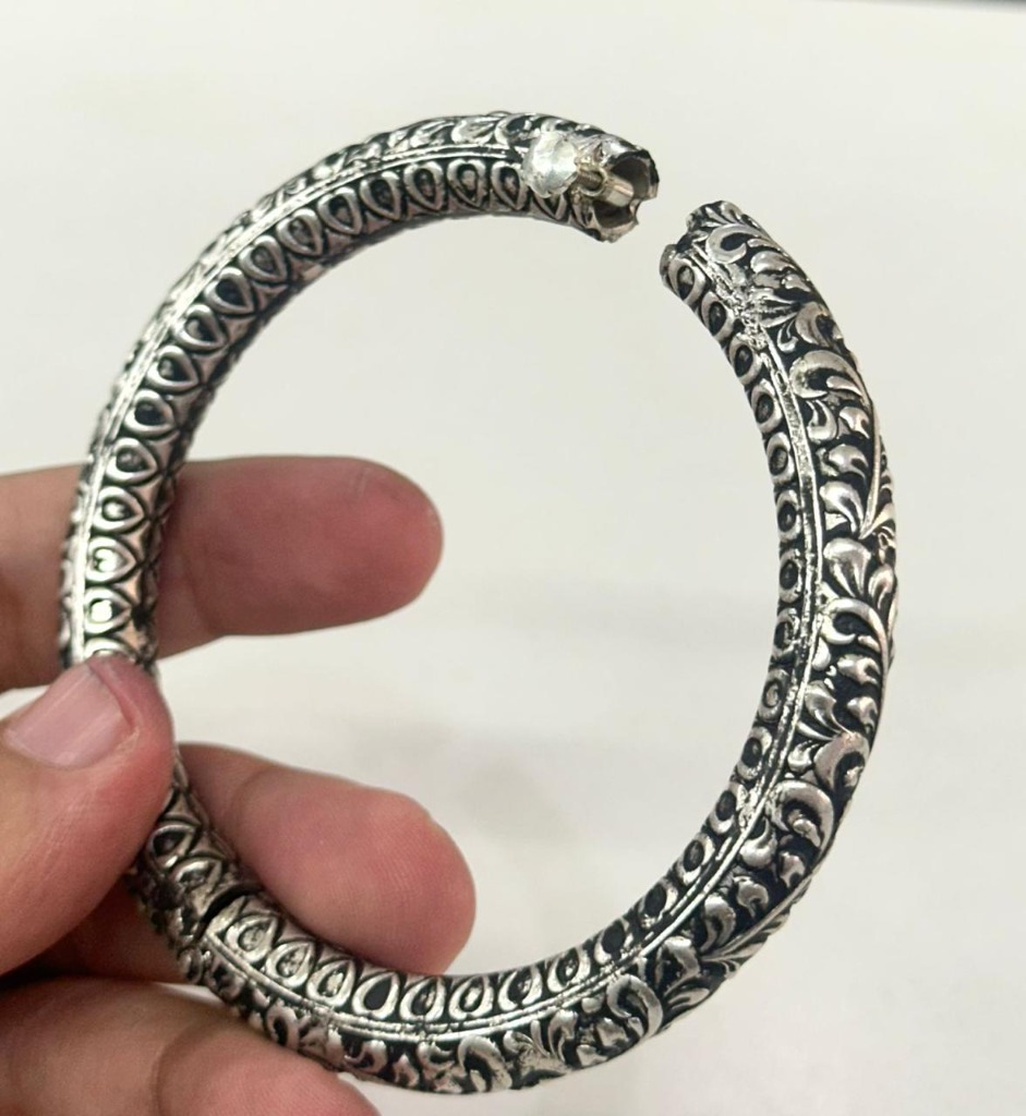 Ornate Floral Silver Bangle